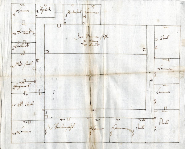 12) Anonymus, Schloss Hadamar, Raumfunktionszeichnung als Systemskizze, 1619/1622